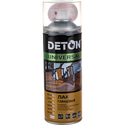 Лак универсальный Deton UNIVERSAL глянцевый алкидный атмосферостойкий аэрозольный 520 мл DTN-A46790