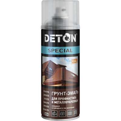 Грунт-эмаль для профнастила и металлочерепицы Deton SPECIAL пыльно-серый, RAL 7037, аэрозоль 520 мл DTN-A07321