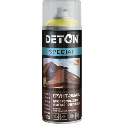 Грунт-эмаль для профнастила и металлочерепицы Deton SPECIAL цинковый желтый, RAL 1018, аэрозоль 520 мл DTN-A07364