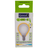Светодиодная лампа General Lighting Systems Филамент матовый E14 8Вт 230В 530Лм 2700К Теплый белый свет Шар GLDEN-G45S-M-8-230-E14-2700 649998