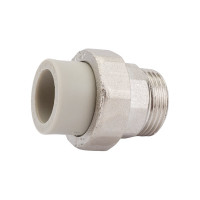 Муфта комбинированная RTP разъемная, американка, наружная резьба, D20х3/4 мм, серая 15807