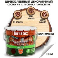 Деревозащитный декоративный состав ТЕРРАТЕКС бесцветный, 2.25 кг, 3 л ЭК000136997