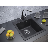 Гранитная мойка Paulmark KANTE 45 черный металлик 460х510 мм PM104651-BLM