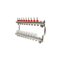 Коллекторная группа VRT 1"х3/4", евроконус, 9 выходов, c расходомерами 530148