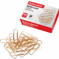 Скрепки BRAUBERG 28 мм золот. 30 упаковок по 100 шт. в карт. коробке  221529
