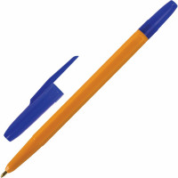 Ручка 50 шт в упаковке BRAUBERG шариковая ORANGE Line СИНЯЯ корпус оранжевый узел 1мм линия письма 05мм  143331