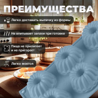 Форма для выпечки PERFECTO LINEA силиконовая, прямоугольная, на 6 кексов, 28.5x17.5x4 см, голубая 20-003728
