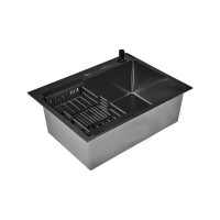 Комплект кухонная мойка из нержавеющей стали WISENT ws36050b с pvd покрытием (60x50 см) с раздвижным коландером и дозатором WS36050B/WGER019B/W405B/W302644B