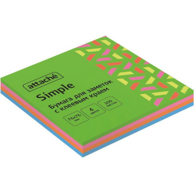 Attache Стикеры Bright Colours Весенняя радуга 76x76 мм неоновые 4 цвета 1 блок, 100 л 1622655