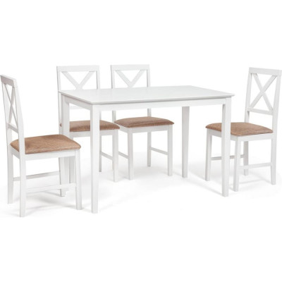 Tetchair Обеденный комплект хадсон (стол + 4 стула)/ hudson dining set дерево гевея/мдф, стол: 110x70x75см / стул: 44x42x89см, pure white (белый 2-1), ткань кор.-зол.(1505 13693