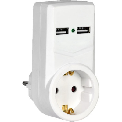 IEK Адаптер Т-01 01 1 место 2P+PE 16А 2хUSB 2,1A белый WTP10-16-01-ZKU-K01