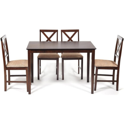 Tetchair Обеденный комплект хадсон (стол + 4 стула)/ hudson dining set дерево гевея/мдф, стол: 110x70x75см / стул: 44x42x89см, cappuccino (темный орех), ткань кор.-зол. (1 13691