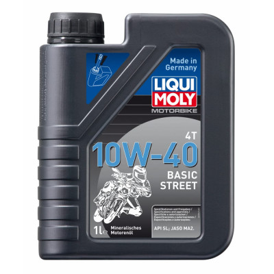 Минеральное моторное масло 4T для четырехтактных мотоциклов LIQUI MOLY Motorbike 4T Basic Street 10W-40 SL;JASO MA2 3044