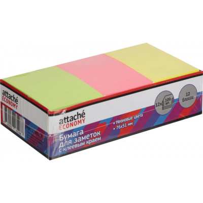Attache Стикеры Economy 76x51 мм неоновые , 12 блоков по 100 л 1266207