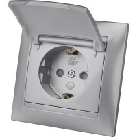 Розетка с защитной крышкой и шторками TDM ELECTRIC серебристый металлик, 2П+З 16А 250В IP44 серия "Лама" SQ1815-0214