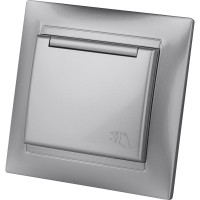 Розетка с защитной крышкой и шторками TDM ELECTRIC серебристый металлик, 2П+З 16А 250В IP44 серия "Лама" SQ1815-0214