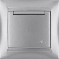 Розетка с защитной крышкой и шторками TDM ELECTRIC серебристый металлик, 2П+З 16А 250В IP44 серия "Лама" SQ1815-0214