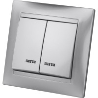 Выключатель с подсветкой двухклавишный, серебристый металлик TDM ELECTRIC 10А серия "Лама" SQ1815-0205