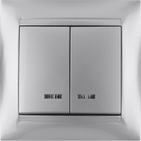 Выключатель с подсветкой двухклавишный, серебристый металлик TDM ELECTRIC 10А серия "Лама" SQ1815-0205
