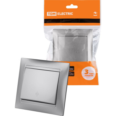Выключатель на 2 направления 1 клавишный, серебристый металлик TDM ELECTRIC 10А серия"Лама" SQ1815-0206
