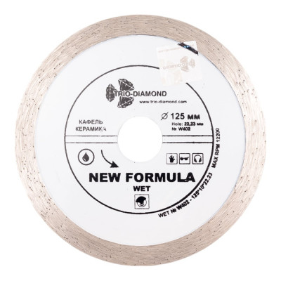 Диск алмазный отрезной TRIO-DIAMOND сплошной 125x22.23 New Formula Wet, W402