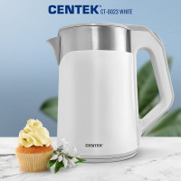 Чайник Centek 2.0 л, 2000W двойной корпус сталь+пластик двойные стенки, сохранение тепла CT-0023 White