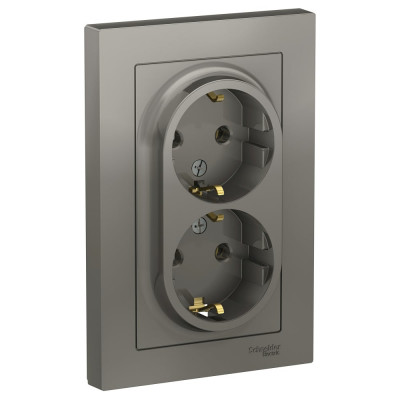 Розетка Systeme Electric AtlasDesign Сталь с/з двойная, 16А, в сборе SE ATN000924
