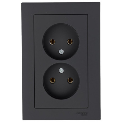 Розетка Systeme Electric AtlasDesign Карбон б/з двойная, 16А, в сборе SE ATN001020