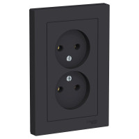 Розетка Systeme Electric AtlasDesign Карбон б/з двойная, 16А, в сборе SE ATN001020