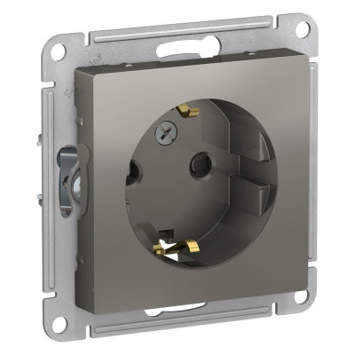 Розетка Systeme Electric AtlasDesign Сталь с/з со шторками, 16А, механизм SE ATN000945