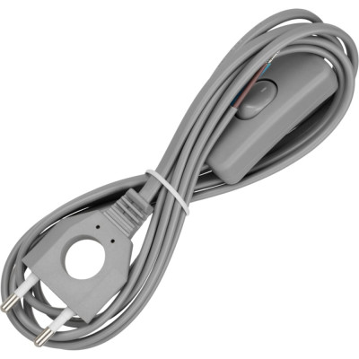 Шнур с выключателем и плоской вилкой с вырезом TDM ELECTRIC ШУ03В ШВВП 2x0,75мм2, 2 м. серебристый металлик SQ1305-0025