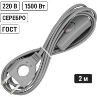 Шнур с выключателем и плоской вилкой с вырезом TDM ELECTRIC ШУ03В ШВВП 2x0,75мм2, 2 м. серебристый металлик SQ1305-0025
