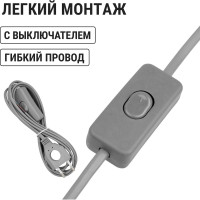 Шнур с выключателем и плоской вилкой с вырезом TDM ELECTRIC ШУ03В ШВВП 2x0,75мм2, 2 м. серебристый металлик SQ1305-0025
