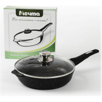 Сковорода мечта АП Гранит black 22 см, со съемной ручкой и стеклянной крышкой с022802