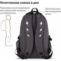 Универсальный рюкзак BRAUBERG 3 отделения, темно-серый, 46x31x18см 270759