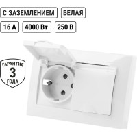 Двойная розетка TDM ELECTRIC 2П+З с защитными шторками и крышкой 16А 250В IP44 белая Таймыр SQ1814-0076