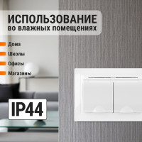 Двойная розетка TDM ELECTRIC 2П+З с защитными шторками и крышкой 16А 250В IP44 белая Таймыр SQ1814-0076