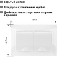 Двойная розетка TDM ELECTRIC 2П+З с защитными шторками и крышкой 16А 250В IP44 белая Таймыр SQ1814-0076