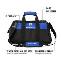 Сумка для инструмента WORKPRO 640D 420x230x270 мм, с широким горлом, на молнии, с пластиковым дном WP281007