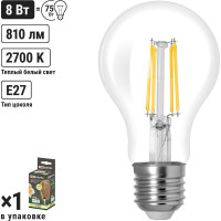 Лампа светодиодная E27 "Филамент" А60-8 Вт-230 В-2700 К TDM ELECTRIC SQ0340-0289