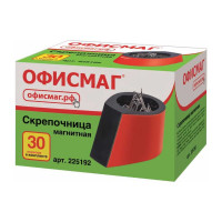 Магнитная скрепочница ОФИСМАГ с 30 скрепками, стильный корпус, красно-черная 225192