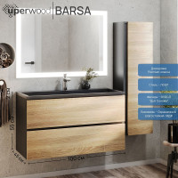 Подвесная тумба под раковину для ванной uperwood Barsa_100 см, черная/дуб сонома 293020540