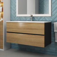 Подвесная тумба под раковину для ванной uperwood Barsa_100 см, черная/дуб сонома 293020540