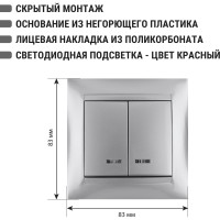Выключатель с подсветкой двухклавишный, серебристый металлик TDM ELECTRIC 10А серия "Лама" SQ1815-0205