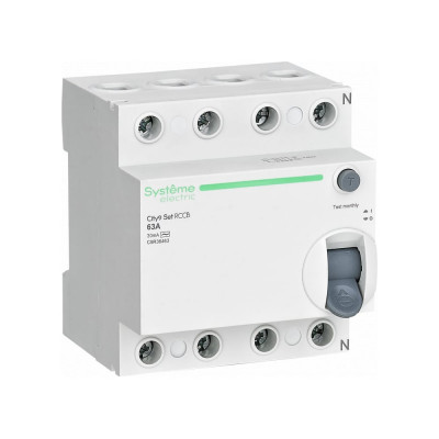 Выключатель дифференциального тока Systeme Electric City9 set вдт 63а 4p 30ма тип-ac 400в (ранее EZ9R34463) C9R36463