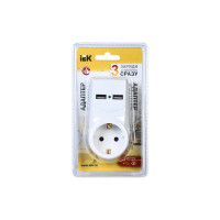 Адаптер IEK Т-01 01 1 место, 2P+PE, 16А, 2хUSB 2,1A, белый WTP10-16-01-ZKU-K01