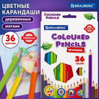 Цветные карандаши BRAUBERG PREMIUM 36 цветов, шестигранные, грифель мягкий 3,3 мм 181659