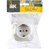 Одноместная розетка для открытой установки IEK Glory рс20-3-хб с заземлением, 16А, белый ERH11-K01-16