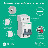 Автоматический выключатель Systeme Electric City9 set ав с, 63 А, 2 Р, 4.5 kА, 230 В (ранее EZ9F34263) C9F34263