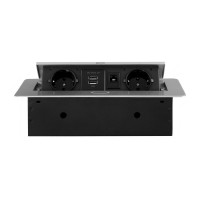 Розетка горизонтальная выдвижная ROCKETSOCKET 2 euro 16a, 2 usb a с блоком 5в/2.1а, rj45, проводка, цвет серый SHS020-S